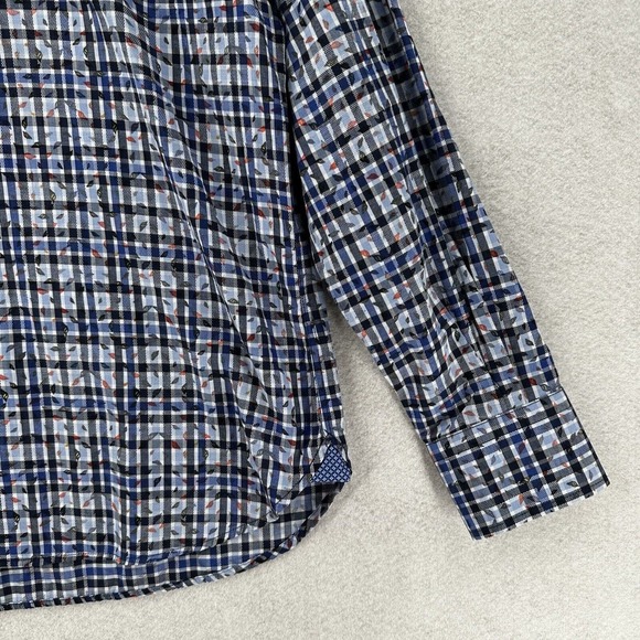 Luchiano Visconti Black Mens Shirt‎ MEDIUM Blue Plaid Geometric Button Up - Picture 5 of 15